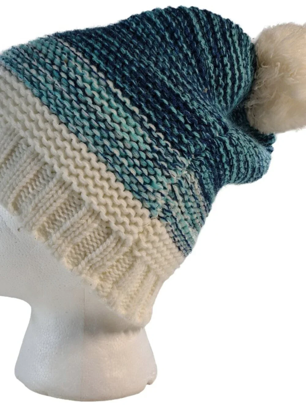 Unisex White & Teal Heavy Woven Wool Frostbite Branded Winter Beanie